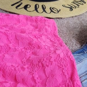 Tobi Tops - NWOT Neon pink lace crop top Tobi Tops - NWOT Neon pink lace crop top